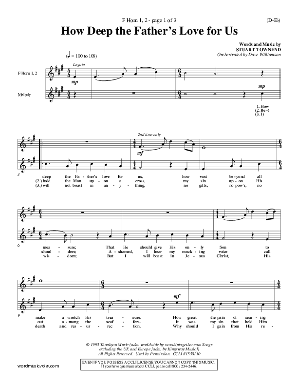 How Deep The Father's Love For Us French Horn 1/2 (Stuart Townend)