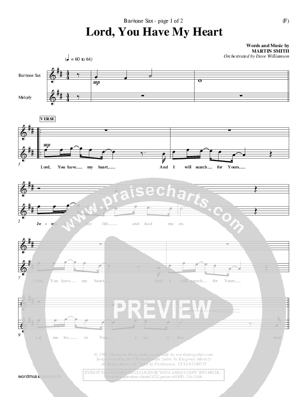 Lord You Have My Heart Bari Sax (Delirious)