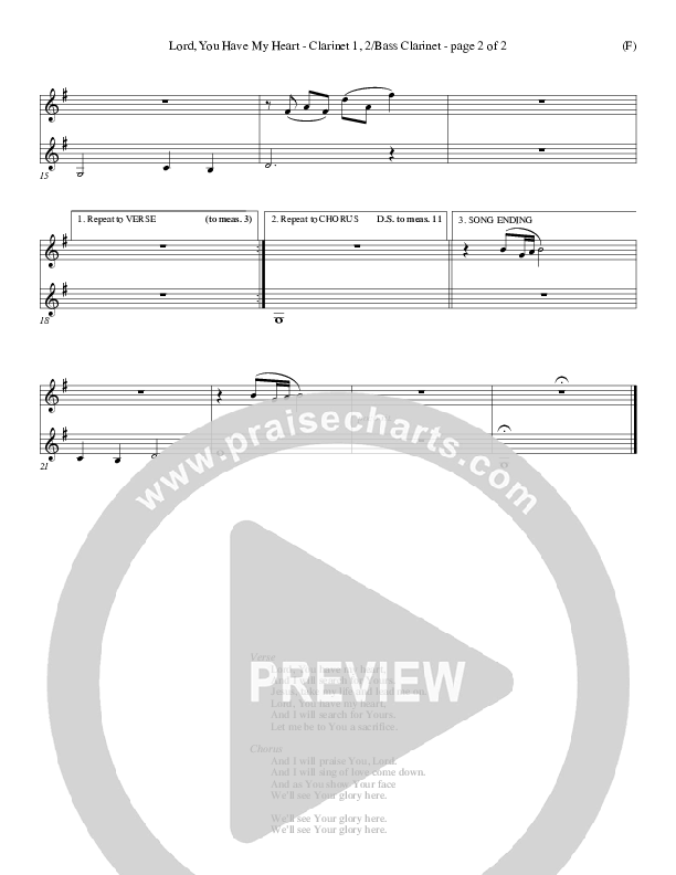 Lord You Have My Heart Clarinet 1/2, Bass Clarinet (Delirious)