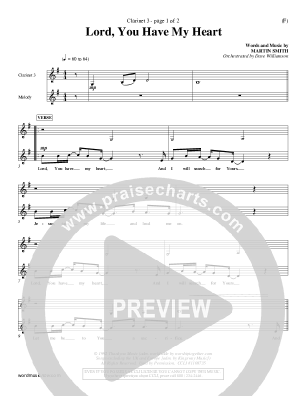 Lord You Have My Heart Clarinet 3 (Delirious)