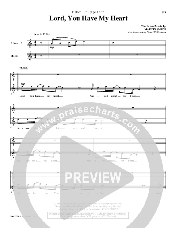 Lord You Have My Heart French Horn 1/2 (Delirious)