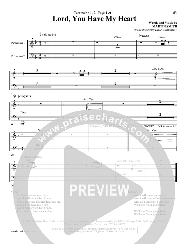 Lord You Have My Heart Percussion 1/2 (Delirious)