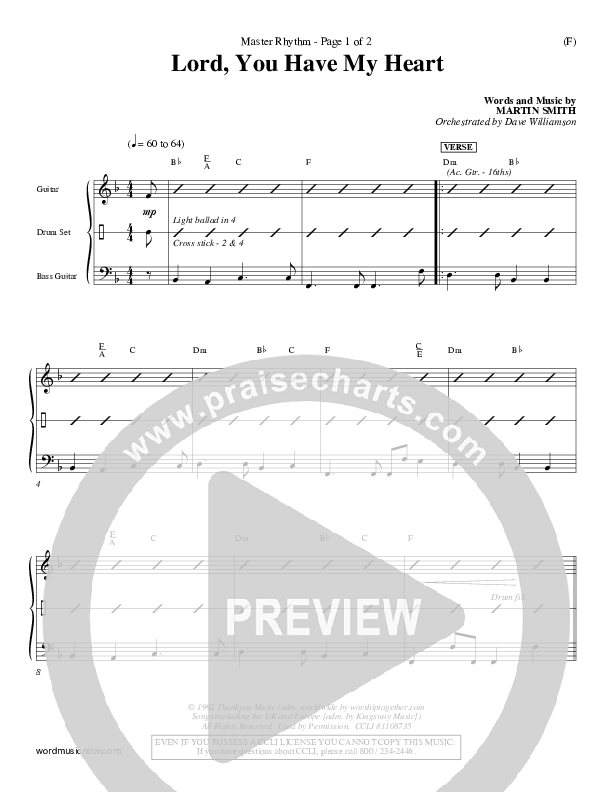 Lord You Have My Heart Rhythm Chart (Delirious)