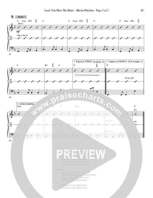 Lord You Have My Heart Rhythm Chart (Delirious)