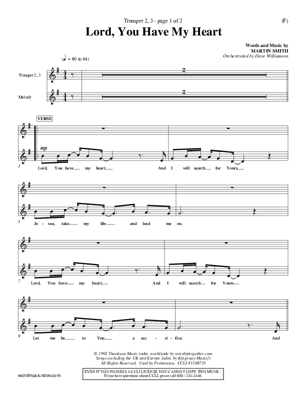 Lord You Have My Heart Trumpet 2/3 (Delirious)