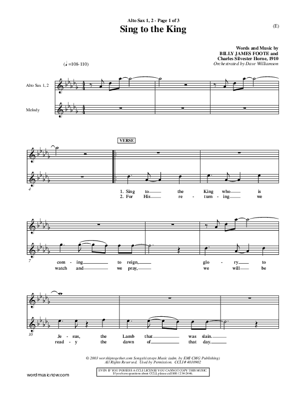 Sing To The King Alto Sax 1/2 (Billy Foote)