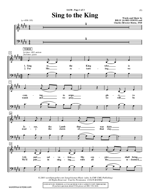 Sing To The King Choir Vocals (SATB) (Billy Foote)