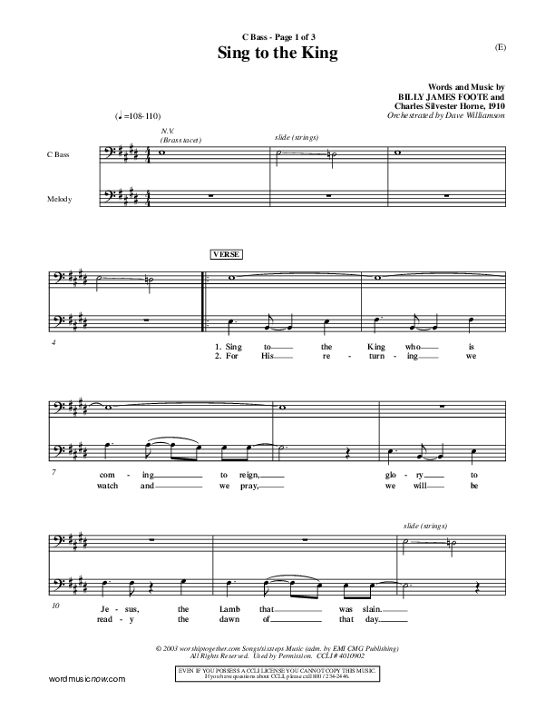 Sing To The King Contrabass (Billy Foote)