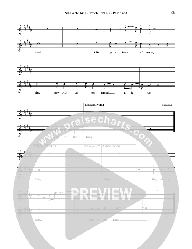 Sing To The King French Horn 1/2 (Billy Foote)