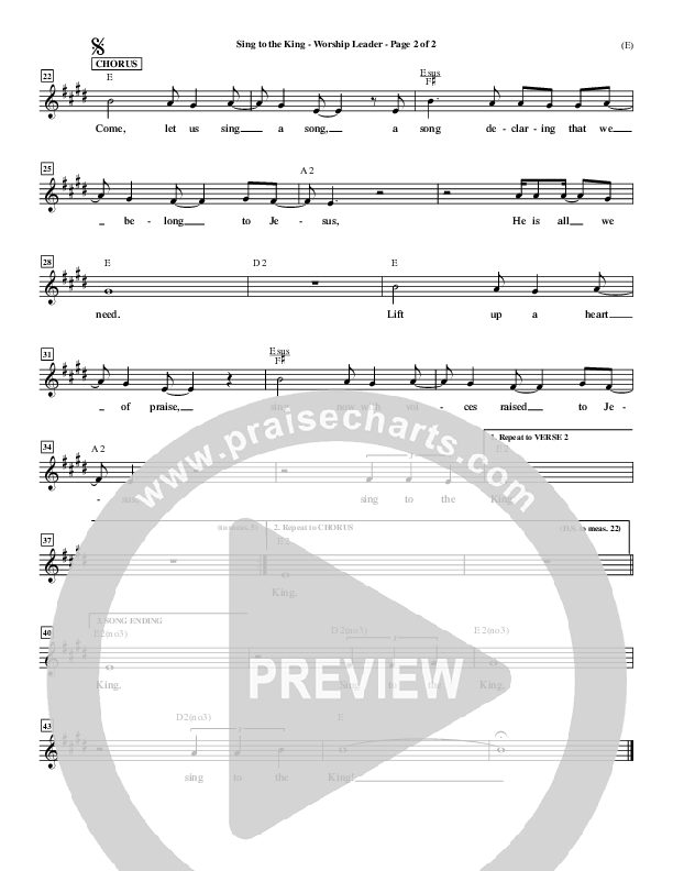 Sing To The King Lead Sheet (Billy Foote)