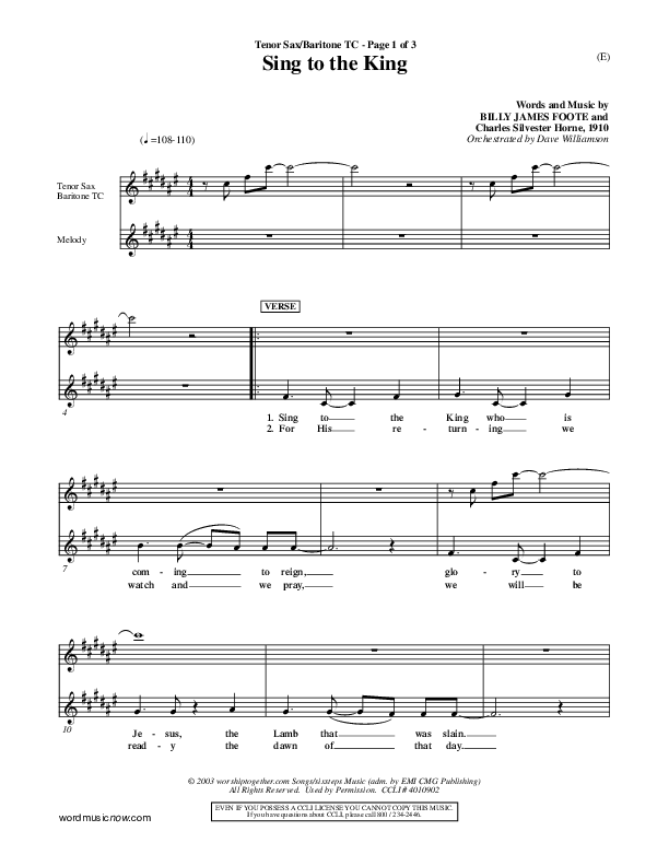 Sing To The King Tenor Sax 2 (Billy Foote)