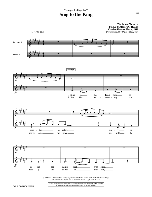 Sing To The King Trumpet 1 (Billy Foote)