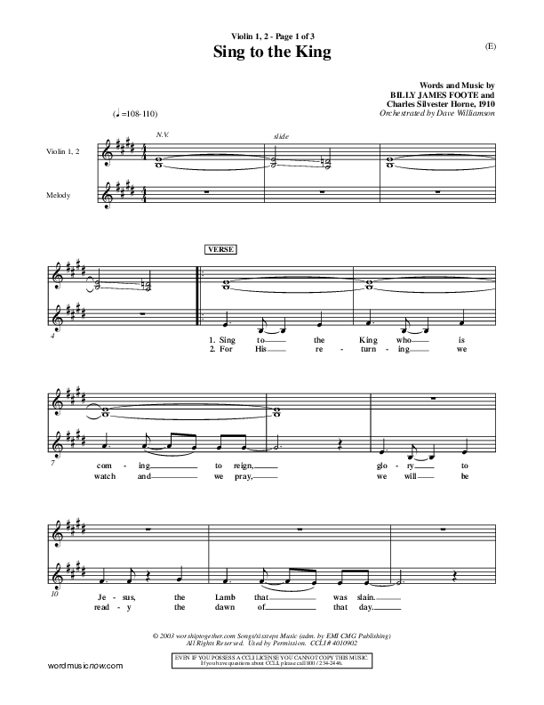 Sing To The King Violin 1/2 (Billy Foote)