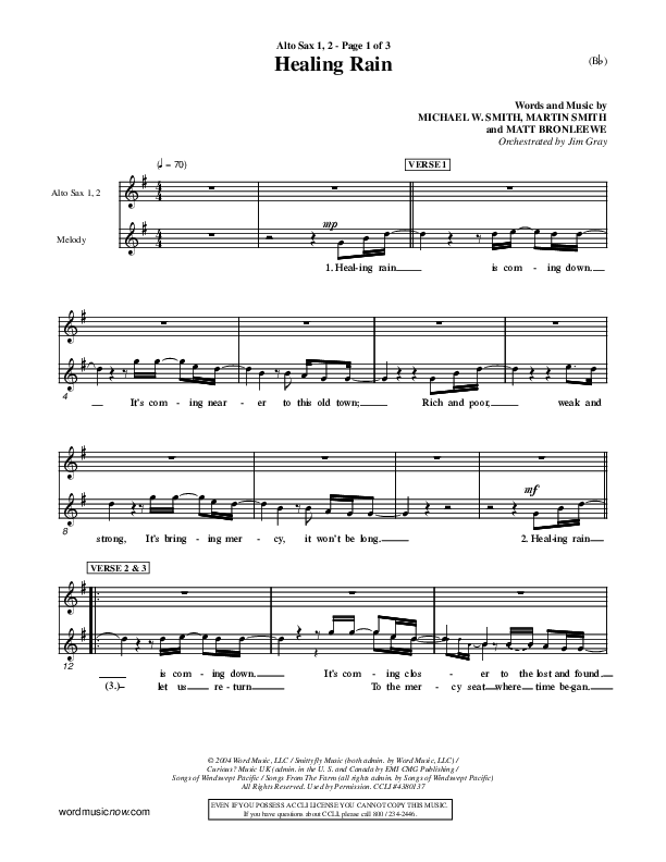 Healing Rain Alto Sax 1/2 (Michael W. Smith)