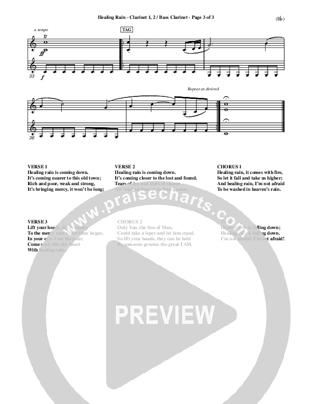 Healing Rain Clarinet 1/2, Bass Clarinet (Michael W. Smith)