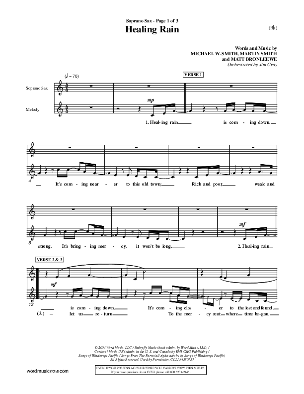 Healing Rain Soprano Sax (Michael W. Smith)