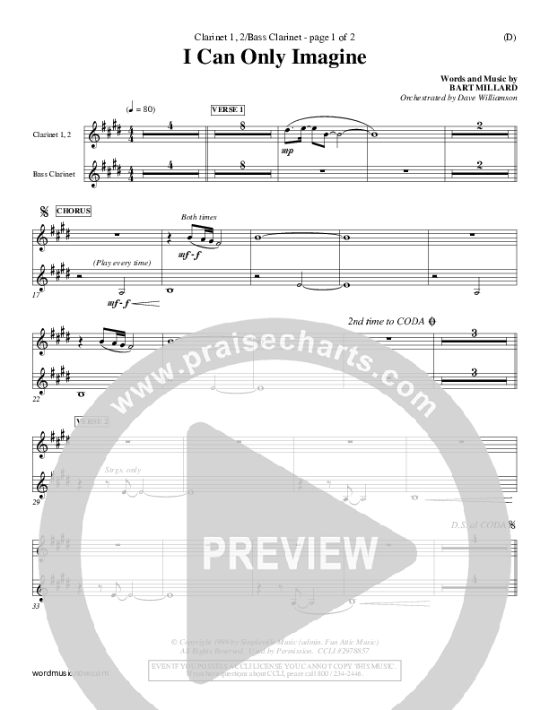 I Can Only Imagine Bass Clarinet (MercyMe)