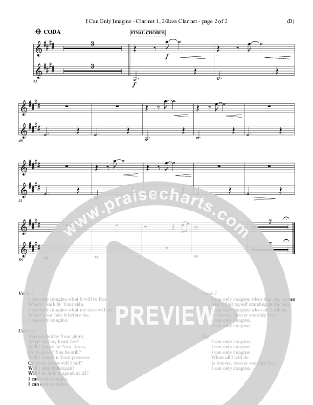 I Can Only Imagine Bass Clarinet (MercyMe)