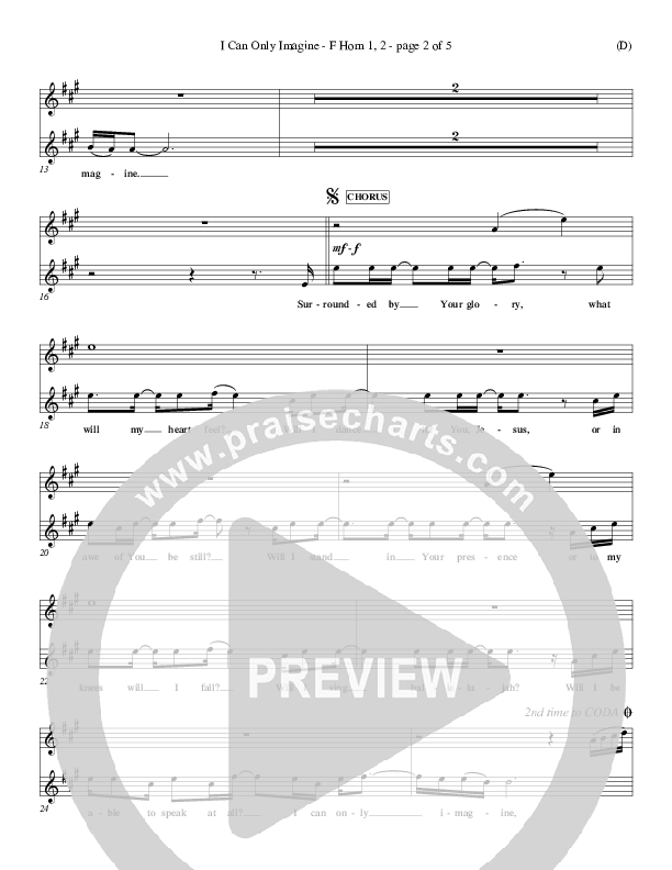 I Can Only Imagine French Horn 1/2 (MercyMe)