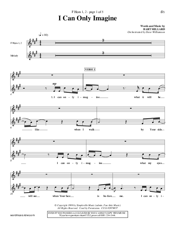 I Can Only Imagine French Horn (MercyMe)