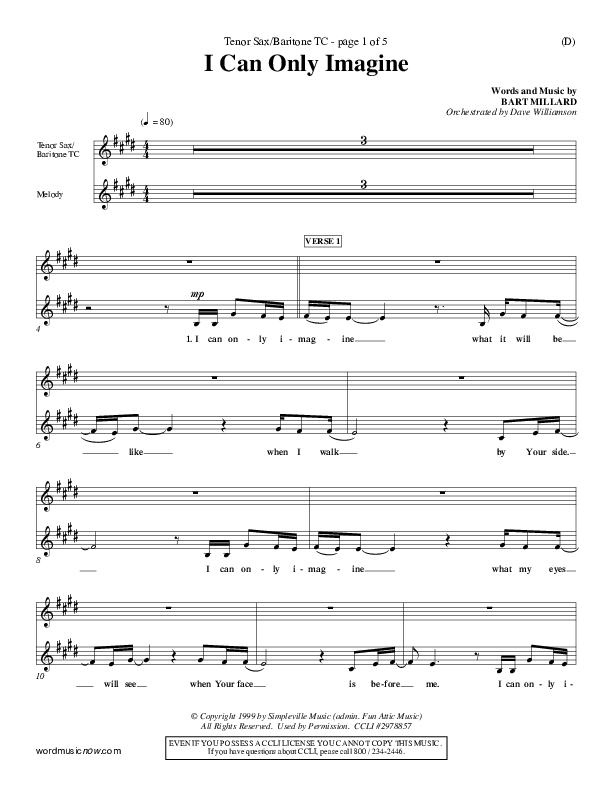 I Can Only Imagine Tenor Sax 1 (MercyMe)