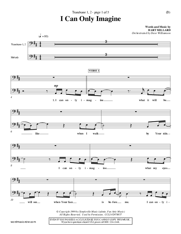 I Can Only Imagine Trombone 1/2 (MercyMe)