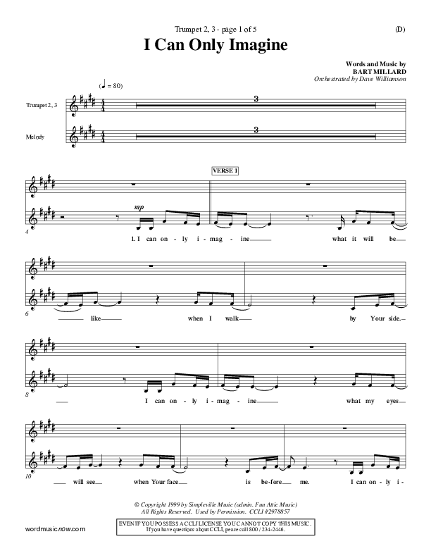 I Can Only Imagine Trumpet (MercyMe)