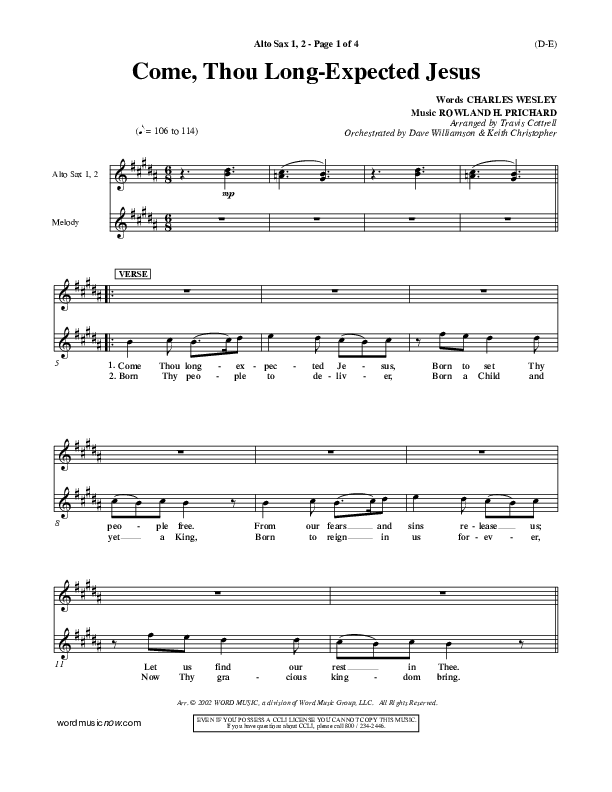 Come Thou Long Expected Jesus Alto Sax 1/2 ()