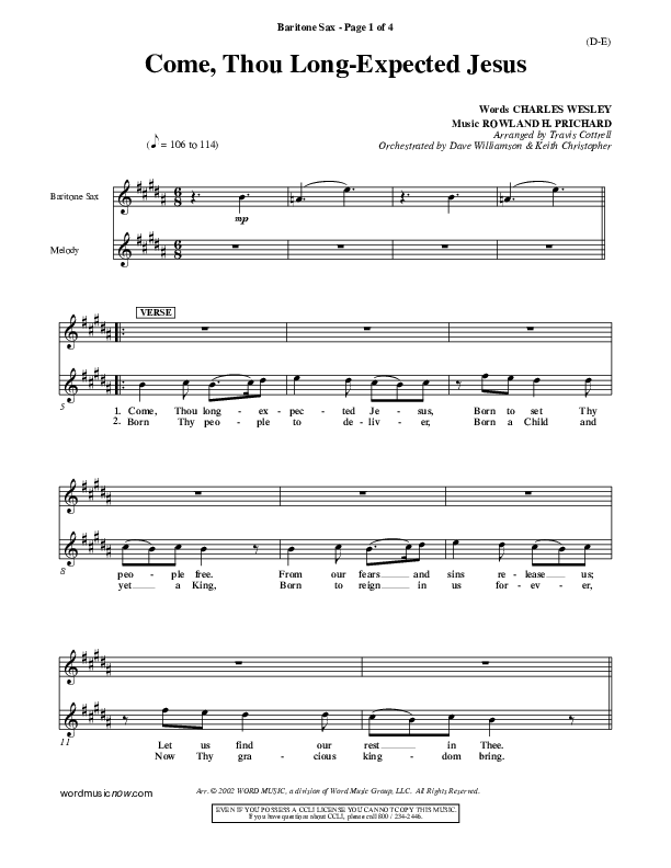 Come Thou Long Expected Jesus Bari Sax ()