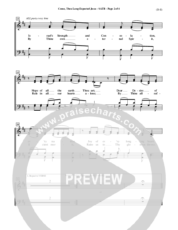 Come Thou Long Expected Jesus Choir Vocals (SATB) ()