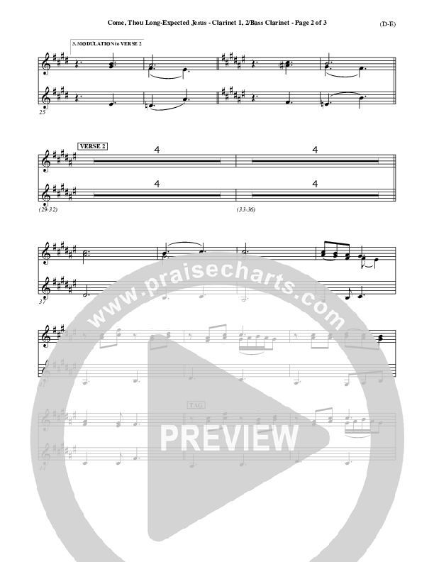 Come Thou Long Expected Jesus Clarinet 1/2, Bass Clarinet ()