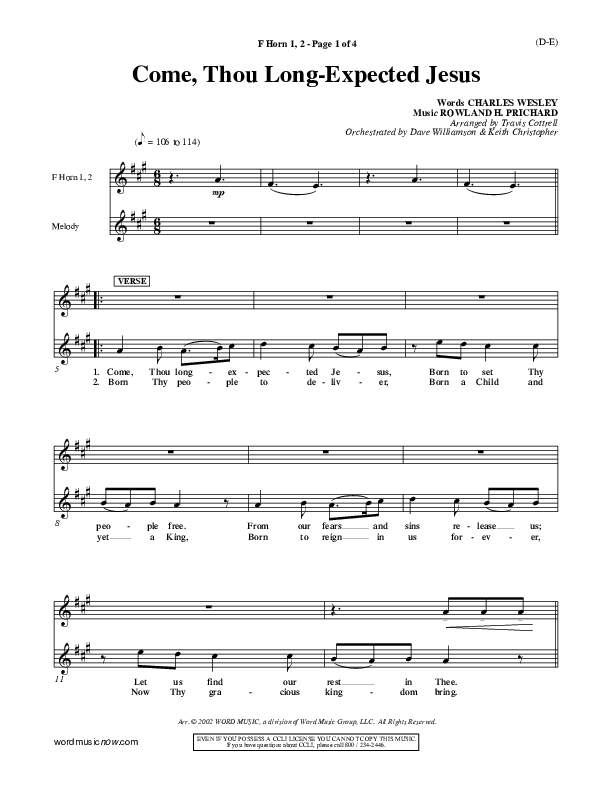 Come Thou Long Expected Jesus French Horn 1/2 ()