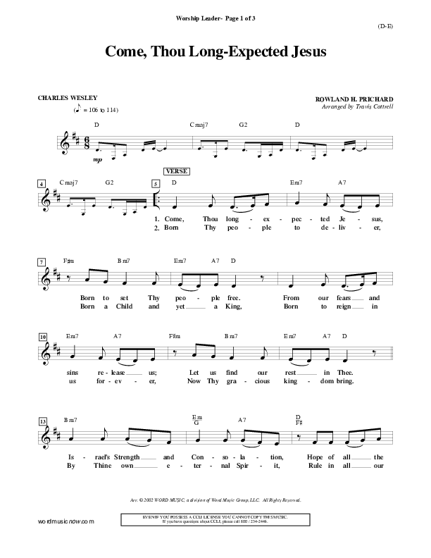 Come Thou Long Expected Jesus Lead Sheet ()