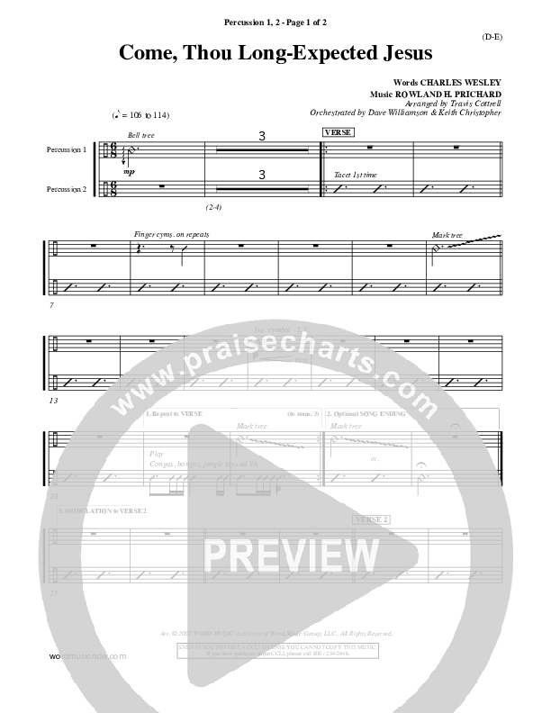 Come Thou Long Expected Jesus Percussion 1/2 ()