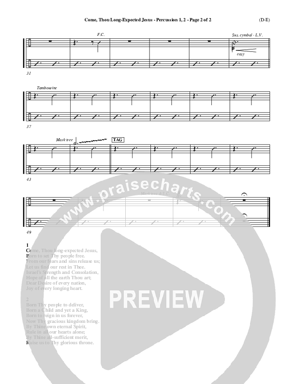 Come Thou Long Expected Jesus Percussion 1/2 ()