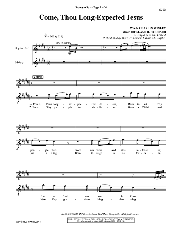 Come Thou Long Expected Jesus Soprano Sax ()