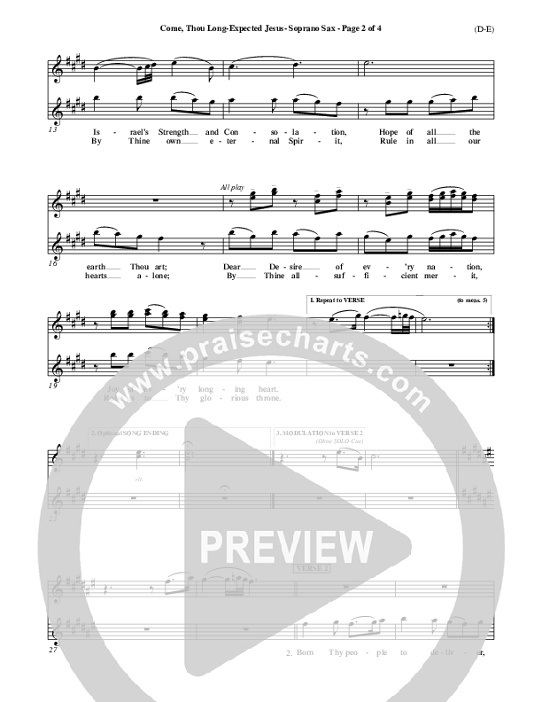 Come Thou Long Expected Jesus Soprano Sax ()