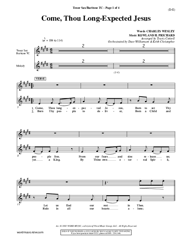 Come Thou Long Expected Jesus Tenor Sax 2 ()