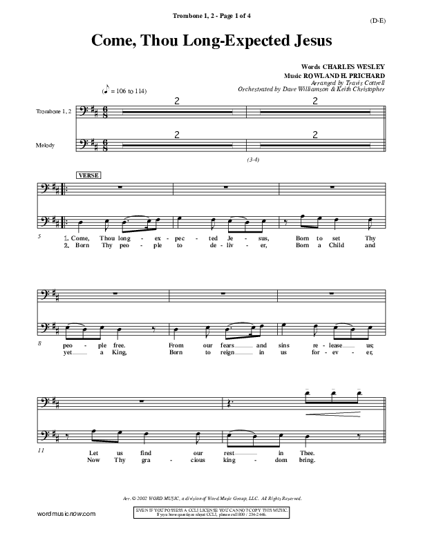 Come Thou Long Expected Jesus Trombone 1/2 ()
