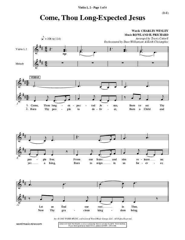 Come Thou Long Expected Jesus Violin 1/2 ()