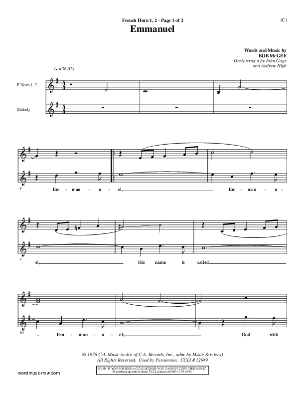 Emmanuel French Horn 1/2 (Bob McGee)