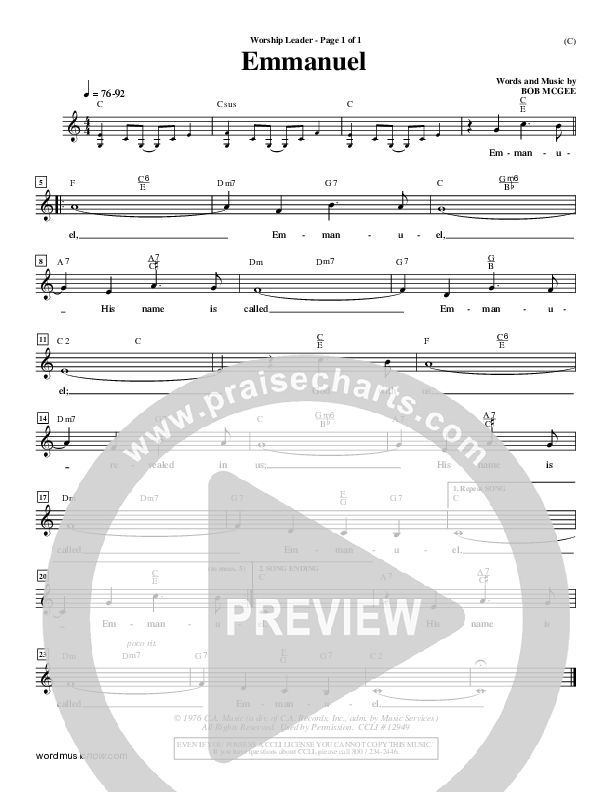 Emmanuel Lead Sheet (Bob McGee)
