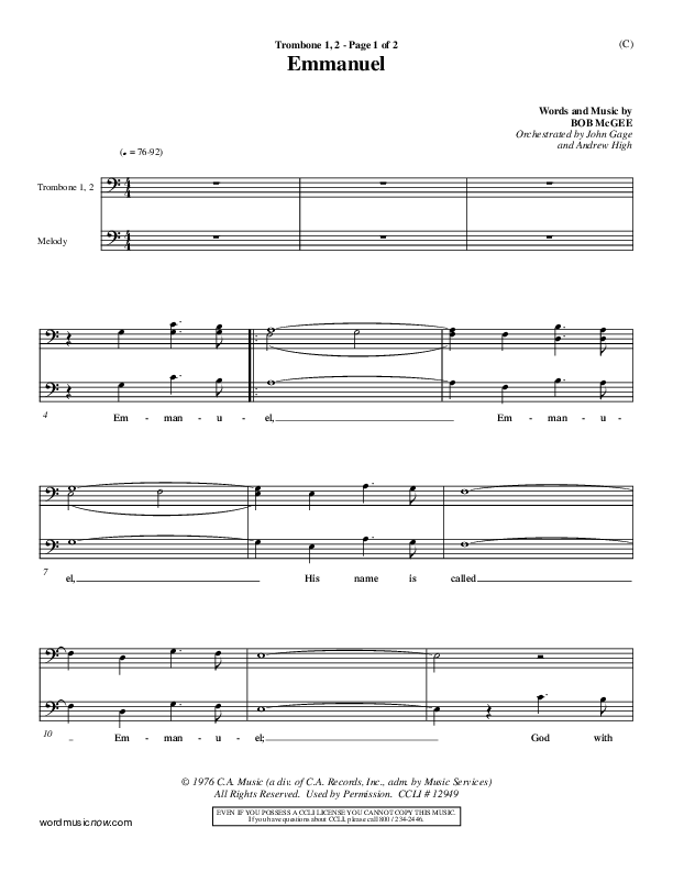 Emmanuel Trombone 1/2 (Bob McGee)