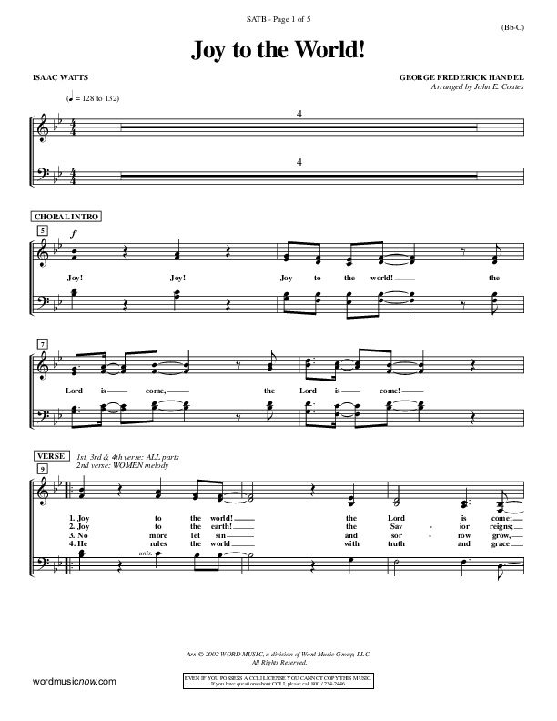 Joy To The World Choir Sheet (SATB) ()