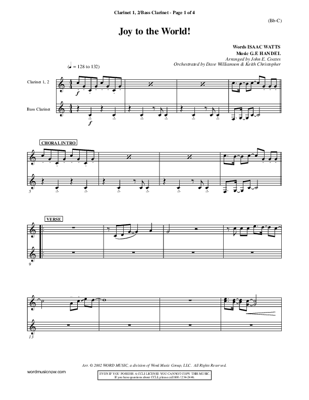 Joy To The World Clarinet 1/2, Bass Clarinet ()