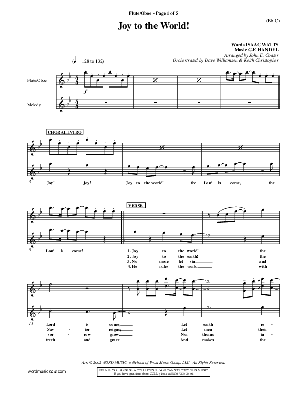 Joy To The World Flute/Oboe ()