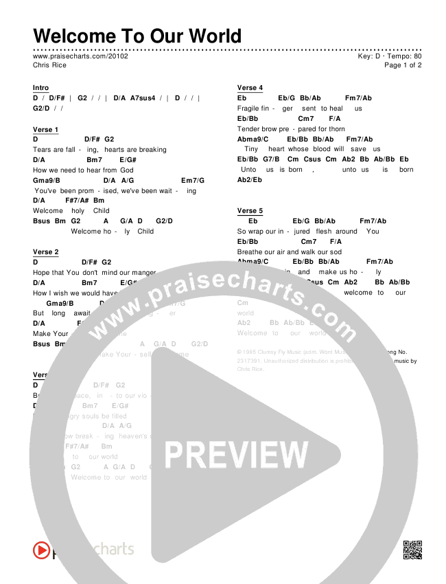 Welcome To Our World Chords & Lyrics (Chris Rice)