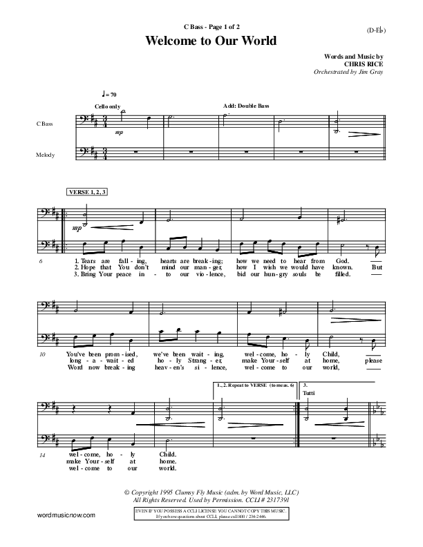 Welcome To Our World Contrabass (Chris Rice)