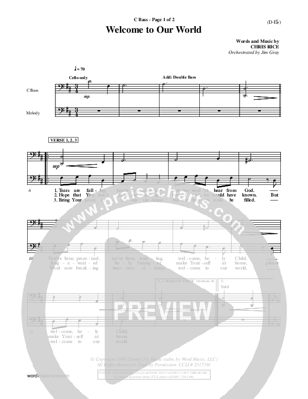 Welcome To Our World Contrabass (Chris Rice)