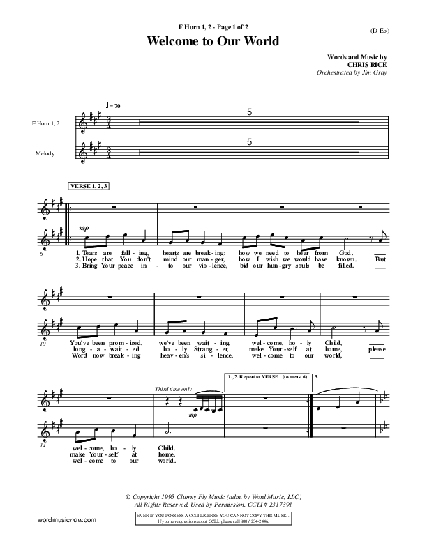 Welcome To Our World French Horn 1/2 (Chris Rice)